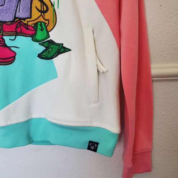 CivilizeD Bear Colorblock Hoodie Sweatshirt Streetwear Raining Money Hip Hop S - Picture 3 of 16